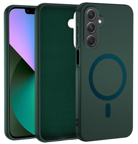 Magnetisch Hülle für Samsung Galaxy A14 5G/4G, Liquid Silikon Handyhülle mit Magnet, Kratzfeste und Stoßfeste Schutzhülle (Dunkel Grün)