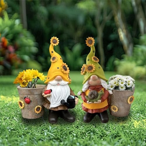 Köhko Vielseitiger Blumentopf mit „Wichtel- Sonnenblumen“ Design Zwergpaaren – Perfekte Verschönerung für Ihren Garten und Wohnung, auch ideal für die Frühlings- und Sommersheimdekoration