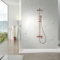 IMEX - Columna Ducha Oro Rosa Cepillado con Grifo | Kit de Ducha Monomando con Alcachofa y Rociador Antical | Griferia en Latón y Acero Inox S.304 con Barra Extensible | Serie Pisa