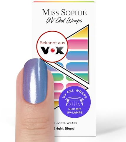 Original Miss Sophie UV Gel Nagelfolien Neon Bright Blend I 24 ultra-dünne Nagellack-Streifen Blau Lila I Für Finger- & Fußnägel I Hält auf Natur- sowie lackierten, Acryl-, Gel- & Shellac-Nägeln
