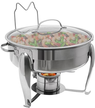 LOIRIIC Edelstahl Chafing Dish rund 6 Liter Speisenwärmer Wärmebehälter Warmhaltebehälter Chafing Dishes für Buffet Catering Gastro und Party
