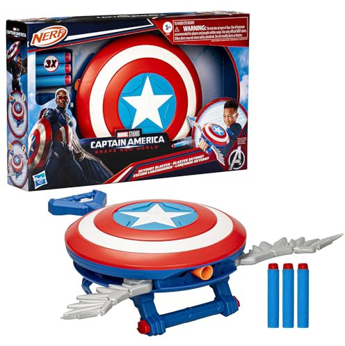 Marvel Studios Captain America Brave New World NERF Flügelschild Blaster, Schild Rollenspielzeug, Red