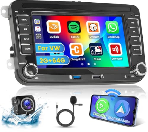 Hikity 2+64 GB Wireless Carplay Radio Coche para VW Golf MK5 MK6 Passat Caddy Polo S-Koda S-Eat, Android 13 7'' Pantalla Radio con GPS WiFi Bluetooth Android Auto RDS FM DSP SWC+ Mic+Cámara Trasera