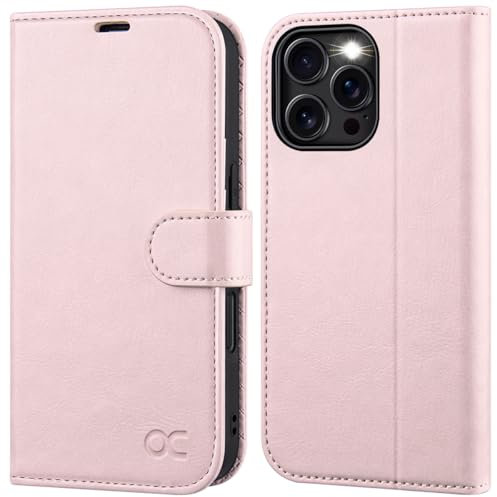 OCASE for iPhone 16 Pro Case, PU Leather Wallet, Magnetic Flip Folio Cover with RFID Blocking, Card Holders, Shockproof TPU, and Kickstand for 6.3 Inch iPhone 16 Pro (2024), Light Pink