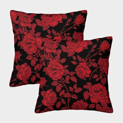 ENYISIYULO Deko Kissenbezug Rote Rosenblüte 2er Set Kissenhülle Dekorative Weiche schöne Rose Zierkissenbezüge Kissen Für Sofa Sessel Zuhause Auto Schlafzimmer 50x50cm