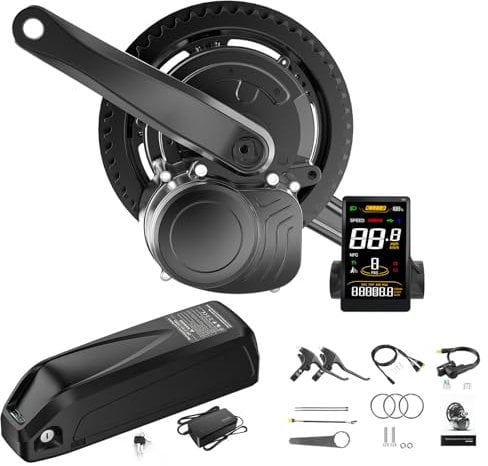 TSDZ Mid Drive Moteur Kits avec Capteur de Couple - Version 2024, Moteur Central TSDZ2B 36V 250W ou 48V 500W et TSDZ8 48V 750W, Kit Conversion Vélo Électrique avec Écran LCD et Batterie en Option