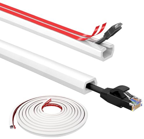 Kabelkanal Selbstklebend Weiss, 3M Minikabelkanäle Flexibler Kabelkanal Halbrund Decke Mini zum Verstecken eines Netzkabels Lautsprecherkabels TV-Kabels Kabelsalat Verstecken Hause im Büro