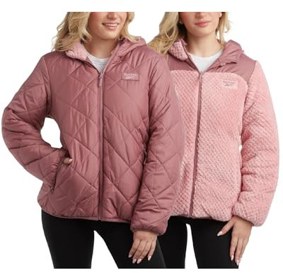 Reebok Veste matelassée réversible en fausse polaire pour femme (S-XL), Rose poudré foncé, Medium