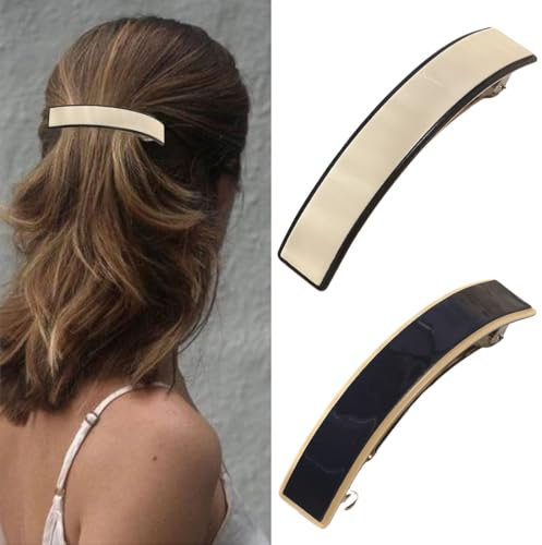 2 Pcs Grandes Barrettes à Cheveux, Grandes Automatiques Pinces à Cheveux, Rectangle Barrettes Français, Forme Rectangulaire Française Classique pour Femmes Filles, Accessoires Cheveux Femme