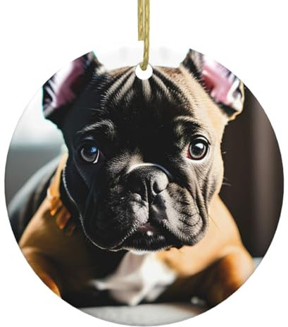 Französische Bulldogge, Weihnachtsdekoration, Weihnachtsdekoration, Geschenkideen, 7,4 cm, Keramik-Hängeornament, Baumschmuck