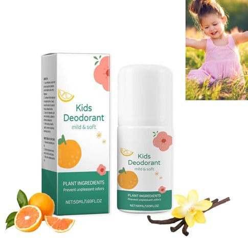 Natürliches Deodorant Für Kinder Jugendliche, Roll-On-Deodorant für Kinder, Hypoallergenes Deodorant, Langlebiger Vanille-Zitrus-Achselrollerball, Trockene Haut Verhindern, Haut schützen (1PC)
