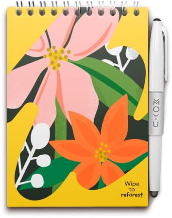 MOYU Erasable Notebook - A6 Stone Paper - Hardcover - Flower Vibes - Multifunctional Pages - Includes Erasable Pen, Cloth, and Pen Holder