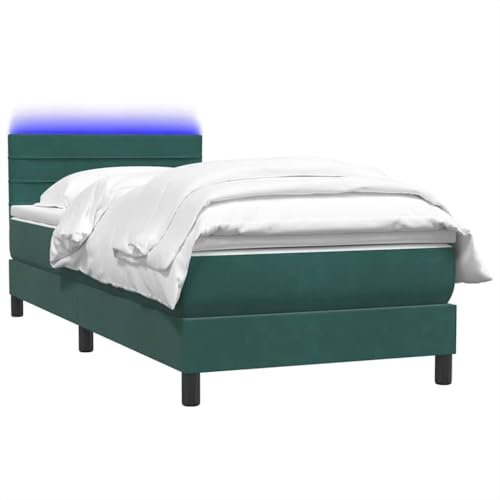 vidaXL Boxspringbett mit Matratze Dunkelgrün 80x220 cm Samt, Bett, Bettrahmen, Einzelbett, Schlafzimmermöbel, Lattenrost, Samtbett, Polsterbett