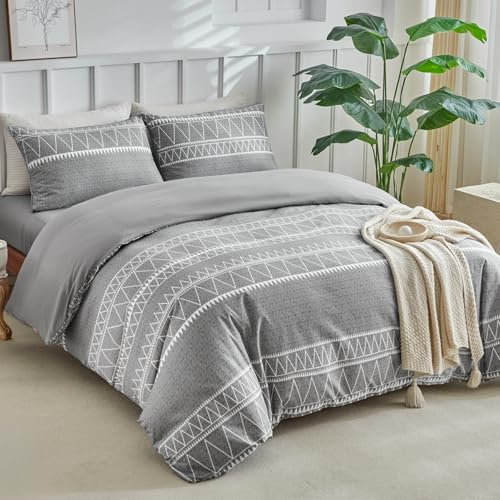 Tokokimo Set copripiumino king size, 4 pezzi, con lenzuolo con angoli, in morbida microfibra, per letto king size (1 copripiumino, 2 federe, 1 lenzuolo con angoli profondi 40 cm), grigio a righe