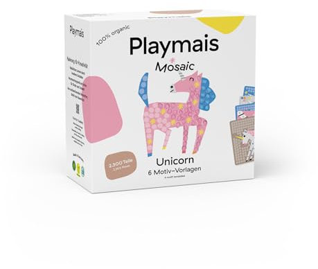 Playmais Mosaic Unicorn | 2300 Teile | Bastelset | natürliches Spielzeug | inkl. Schwämmchen, 6 Motiv-Vorlagen | vegan, verantwortungsvoll & sicher für Kinder & Umwelt | ab 5 Jahren