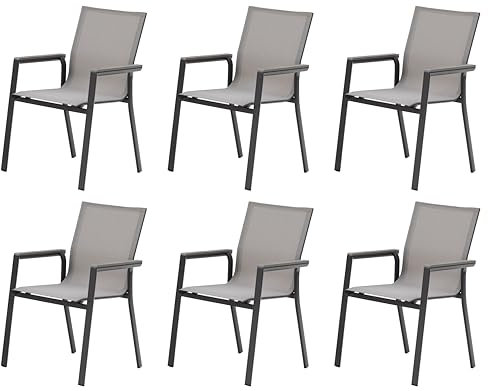 Gardissimo 6er Set Luxus Aluminium Nonwood Stapelsessel Catania anthrazit, wetterfest, rostfrei, 120 kg belastbar, Textilen