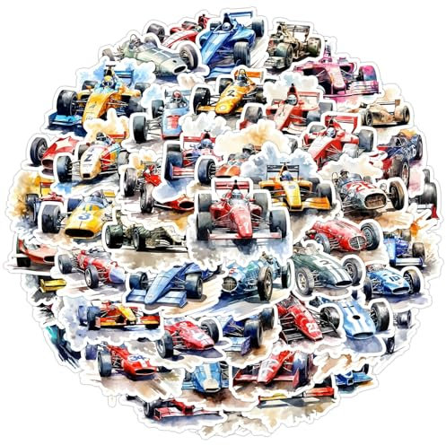 50 Pcs Racing Car Stickers Laptop Car Scrapbook Phone Skateboard Suitcase Luggage Bike Sports Car Vinyl Waterproof Aesthetic Personalised Stickers for Teens Boys Girls Adults
