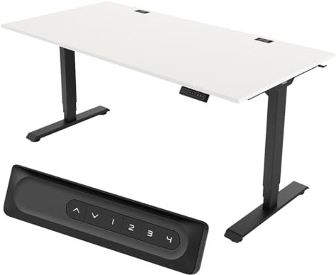 Yaasa Desk Essential Elektrisch Höhenverstellbarer Schreibtisch 120 x 80 cm Weiß/Schwarz – Schreibtisch höhenverstellbar und elektrisch – Bürotisch mit digitalem Display, Kabeldurchlässen & Kabelnetz