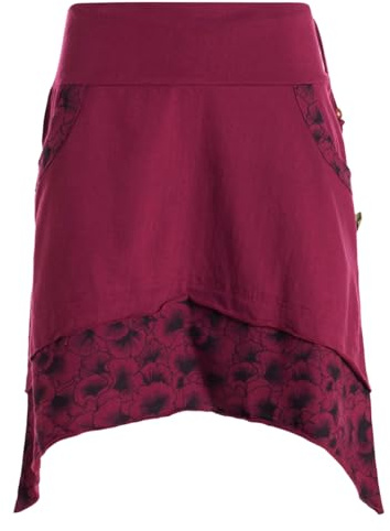 Vishes Alternative Bekleidung - Damen mini Rock Baumwolle Blumen-Muster extra breiter Bund mit Kordel-Zug und Taschen
