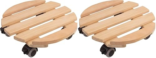 Metafranc Pflanzenroller Ø 300 mm - 60 kg Tragkraft - Kiefer-Platte - Natur - TPE-Rollen mit 4 Feststellern/Indoorroller/Blumenroller/Transporthilfe für Pflanzen / 825220 (Packung mit 2)