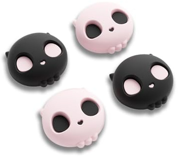 GeekShare Silikon Joystick Kappen für Switch 2, Joystick Schutzzubehör, Thumbstick Grip, rutschfeste, Komfortablem (4 Stück) (Rosa-Schwarzer Totenkopf)