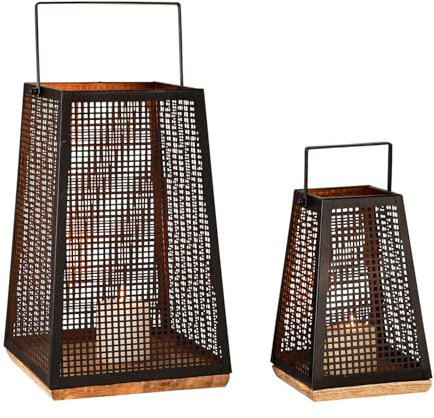 Marrakesch 2er Set Skandinavische Deko Windlicht Laterne 37cm aus Metall & Holz | Teelichthalter als Tischdeko Wohnzimmer Deko | Kerzenhalter Baymita als Balkon Terrasse & Garten Aesthetic Gartendeko
