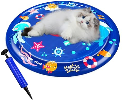 Cat Water Sensory Play Matte, Pet Cooling Cushion Pad, Interactive Water-Filled, Soft Pressure Stimulation Toy, Sensory Activity Rug, Ideal for Pool, Playground, 39.37 inches