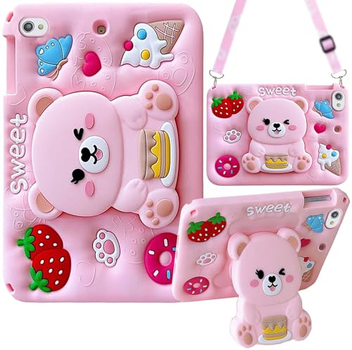 Funda Infantil para iPad 10,2 Pulgadas 9.ª/8.ª/ 7.ª Generación 2021/2020/2019, Funda Suave Silicona Antichoque con Soporte para Portalápiz, Soporte Plegable Bonito, Correa para Hombro