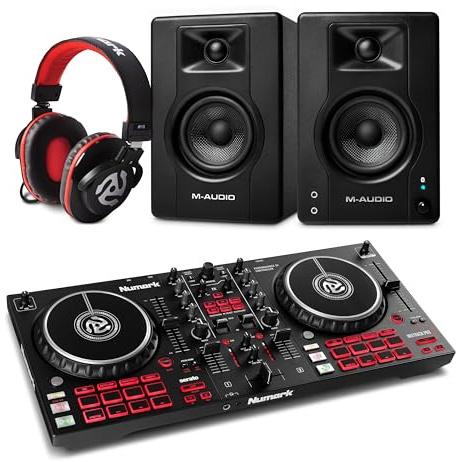 Numark Mixtrack Pro FX DJ Controller and M-AUDIO BX4 Pair Bluetooth Studio Monitors with Headphones for Studio Recording, Music Production, Podcasting, Streaming