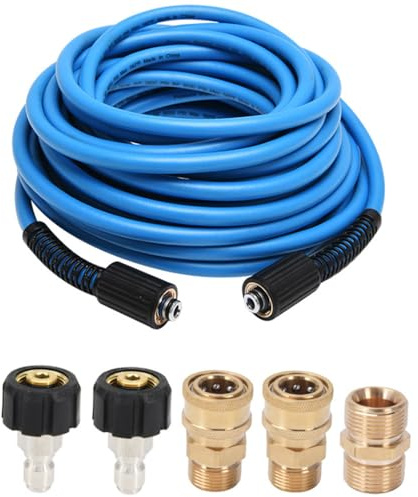 1/4'' 15M Manguera Hidrolimpiadora, con 5 Racores Rápidos(M22 x 3/8 '') - 3600PSI Manguera de Alta Presión Azul para Lavadora a Presión