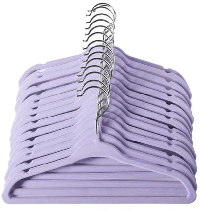 ManGotree 28 cm rutschfeste Baby-Kleiderbügel aus Samt 15 Stück Lila | Rutschfeste Kleinkind-Kleiderbügel, platzsparende Kleiderbügel aus Filz mit 360° drehbarem Haken für Kinderkleidung