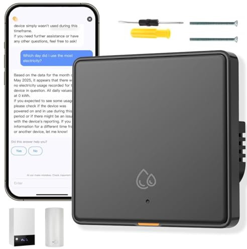 Acmerota Interruptor inteligente Calentador de agua eléctrico 20A 4000W Max Interruptor WiFi Calentador de agua eléctrico, Con estadísticas de consumo energético del asistente de IA, negro