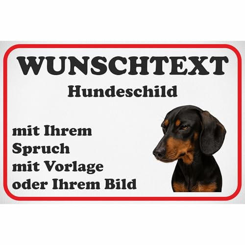Kiwistar - Schilder selbst gestalten - Hund Dackel - 0,5mm Alu ab 20x15 cm - mit Wunschtext, Foto nach Vorlage oder eigenem Bild - Hundeschild für Haus, Hof, Garten, wetterfest, lustiges Geschenk
