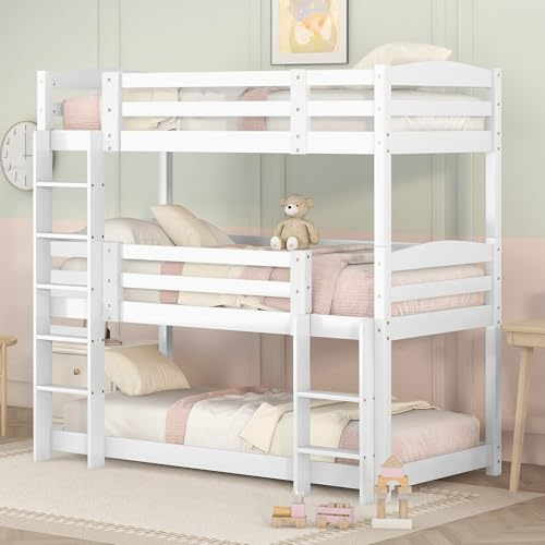 XPSSJMU Etagenbett, 90 x 200 cm, dreiteiliges Holzetagenbett für Jugendliche, ohne Matratze, weiß (90 x 200 cm)