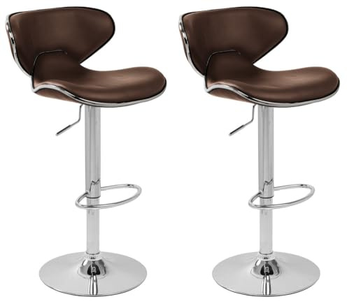 Lamboro Carcaso Kitchen Bar Stools Set of 2 | Height Adjustable, Gas Lift Swivel, Padded Faux Leather Seat with Round Chrome Base, Brown