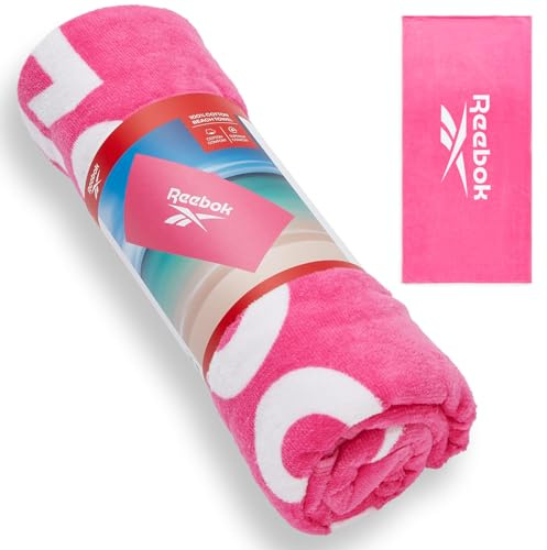 Reebok Positano Strandtuch Baumwolle 70 x 140 cm | Velours Oberfläche, weich & saugfähig | Großes Badetuch für Strand, Pool und Reise, Farbe Atomic Pink