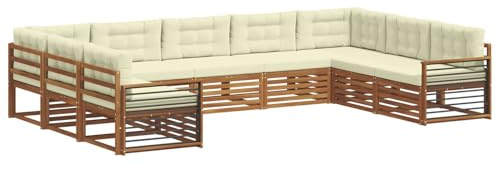 vidaXL Sofagarnituren 9 pcs Natur und Creme Massivholz Akazie, Gartenmöbel, modernes Outdoor-Sofa, Robustes Set, Lounge-Sitz, Terrasse, Komfort für Dein Zuhause