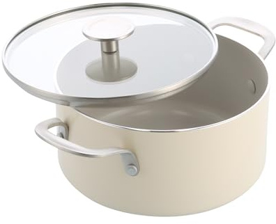 KitchenAid Aluminium Bräter mit Glasdeckel, 20 cm/3,11 L, PFAS-freie Keramik-Antihaftbeschichtung, Induktion, Backofengeeignet bis 160 °C, Spülmaschinengeeignet, Cremefarben