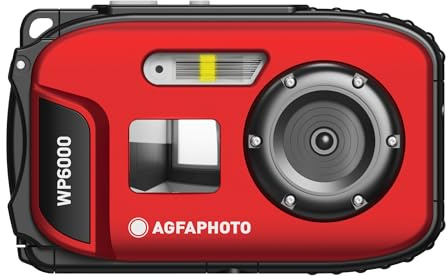 AGFA Photo Realishot WP6000 – wasserdichte Digitalkamera, 3 m/10 ft, 18 MP, HD-Video, 2,4-Zoll-LCD-Display, 16-Fach Digitalzoom, Autofokus, Selfie-Spiegel, Lithium-Akku – Rot