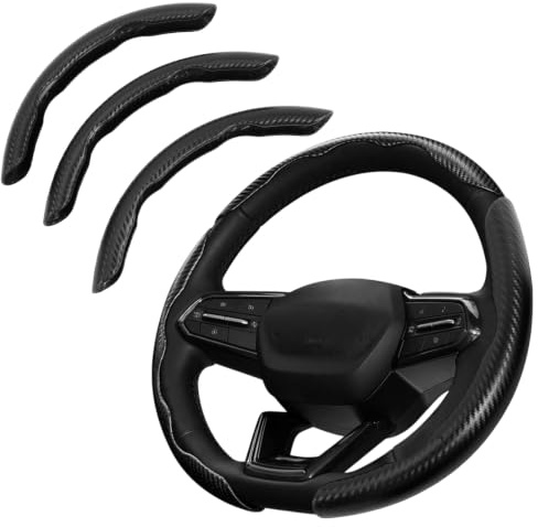 3er Set Auto Lenkradbezug Universal, Segmentierte Schutzhülle, Nappaleder Lenkradhülle rutschfest Atmungsaktiv für Sommer und Winter, Auto Innenraum Zubehör mit Carbon-Optik