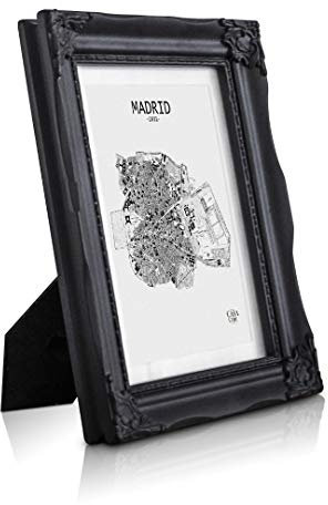 Rococo by Casa Chic Shabby Chic Photo Frame - 5x7 inch - Glass Front - With Picture Mount for 6x4 inch Photo - 3 Centimetres Frame Edge Width - Rococo Baroque Style - Antic Black 7x5 inch
