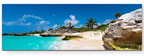 Paul Sinus Art Landschaftsfotografie – Tropischer Strand in Mexiko - Panoramabild auf Leinwand in 120x40cm