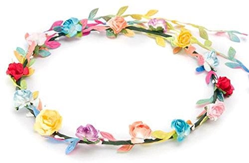 BFD One Ladies Girls Boho Floral Festival Flower Crown Head Band Garland One Size Wipe Clean With Dry Cloth Paper Flowers On Strong Wrapped Florist Wire 30 Colours (Multi Coloured Flowers And Leaves)