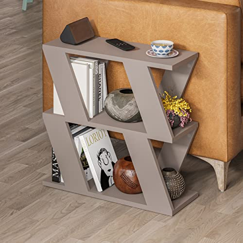 Hocuspicus Narrow Side Table with 2 Storage Shelf | 2 Tier Side Table | Slim End Table | Modern Design Sofa Table | Living Room, Office | Many Colour Options | 60x22x57cm (Light Mocha)