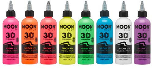 Moon Glow Neon UV Peinture pour tissu – Peinture pour tissu pour vêtements, t-shirts, sacs, chaussures et toile, multicolore, 125 ml (lot de 8)