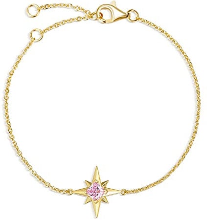 FANCIME 925 Sterling Silber Zirkonia Gold Venus Stern Armband, Rosa Zirkonia, mit Gold überzogen, Schmuck Geschenk für Damen Mädchen Mutter, 16 + 3cm