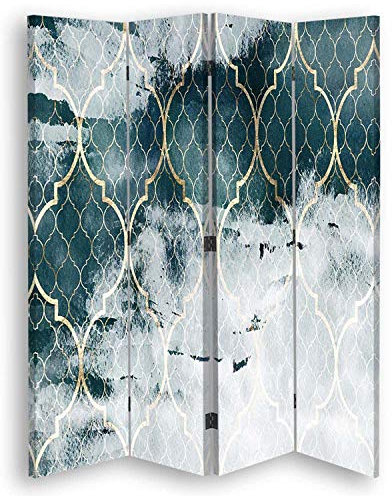 Trennwand Paravent dekorativ 145x170 cm 360 Grad drehbarer Raumteiler 4-teilig beidseitig verschönert Blau