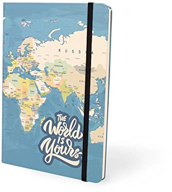 I-TOTAL® - Divertente Notebook A5 / Segnalibro con Chiusura Elastica | Notebook elastico A5, 80 pagine, 200 facciate, PAGINE A PUNTINI (Blue Maps)