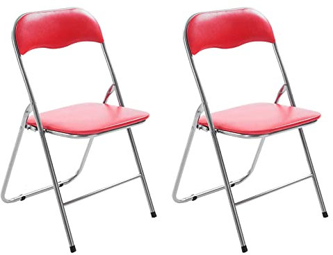 CLP 2er Set Klappstuhl Felix Gepolstert I Küchenstuhl Mit Metallgestell I Kunstleder PVC Sitz Gepolstert I Stühle Klappbar I Campingstühle, Farbe:rot/Silber