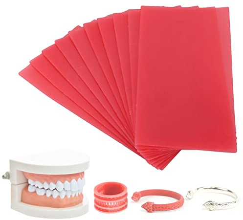 Cera para placa base, 10 piezas, cera roja para mordida, hoja de cera para fundición de dentaduras postizas para modelado de tallado de joyas | Equipo de laboratorio(1.3mm(10块装）)